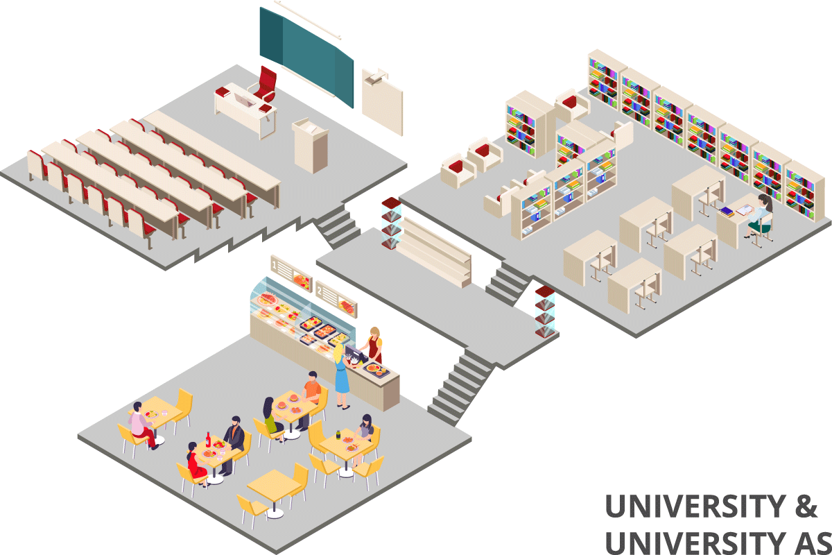 University Lecture hall, library, refectory Room acoustics concepts