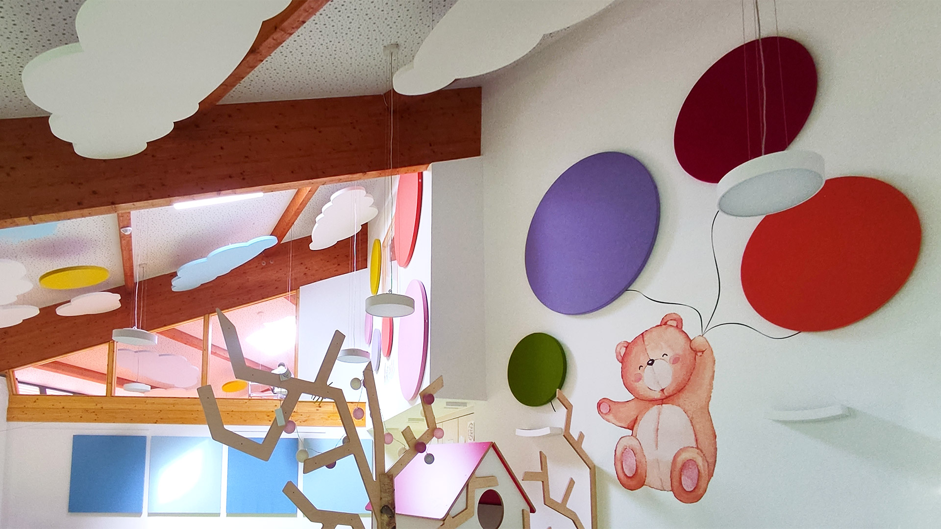 Kindergarten Wandgestaltung Wandabsorber Wandtattoo Akustiklösung
