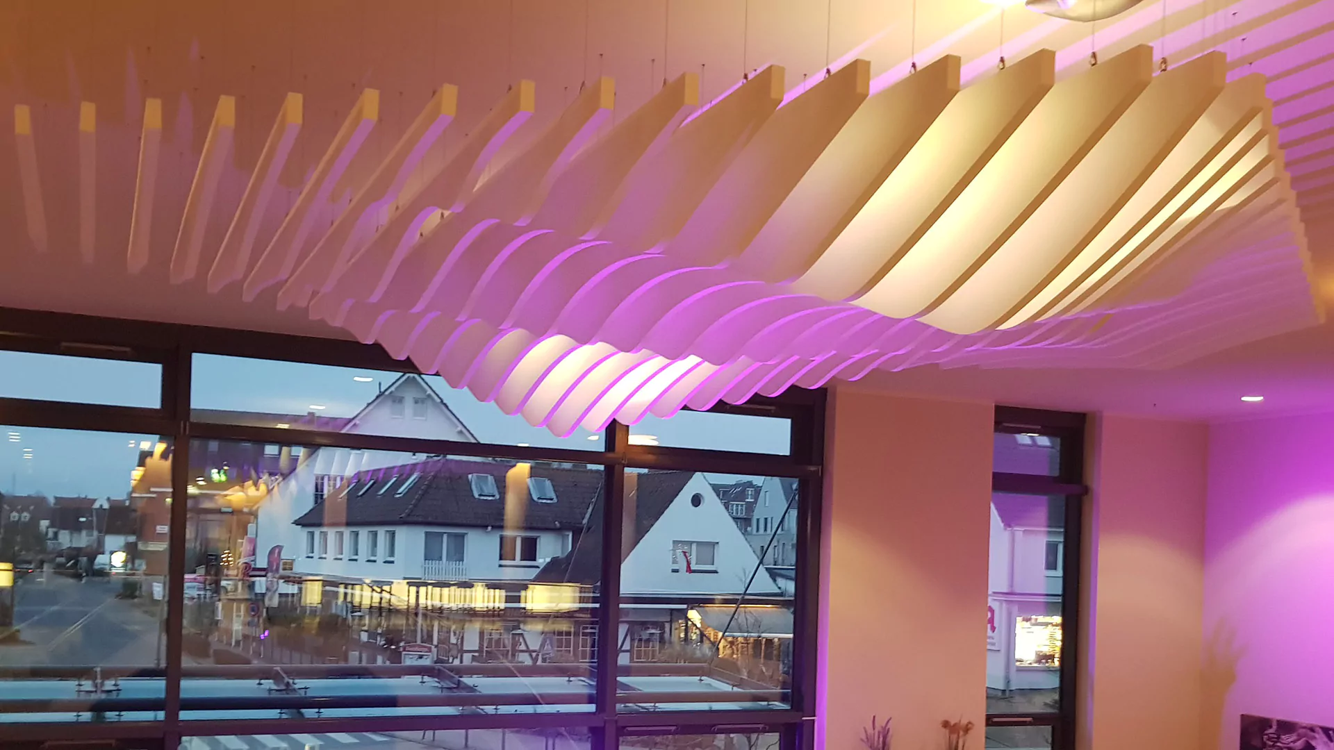 Rausamkustik baffle ceiling hotel design acoustic solution