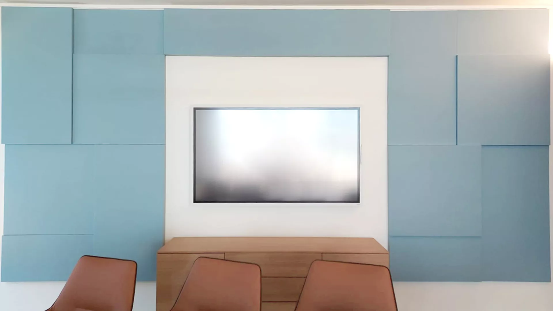 Wall absorber with different depths and cutout for TV